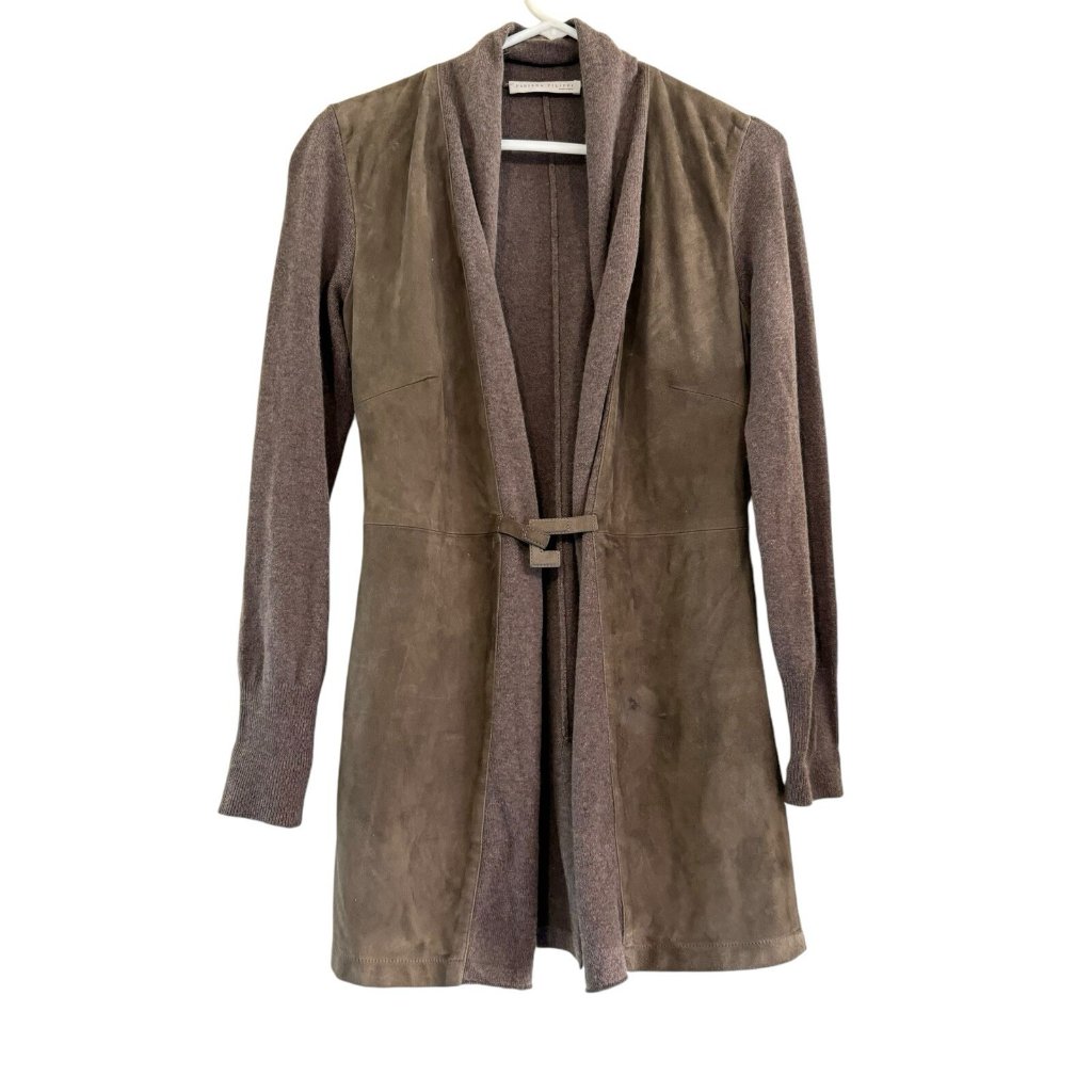 Fabiana Filippi Womens Leather & Cashmere Blend Cardigan Jacket Brown Italy It36